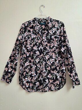 Lauren Ralph Lauren Size L Floral Button Down Shirt Long Sleeve Collared Cottage